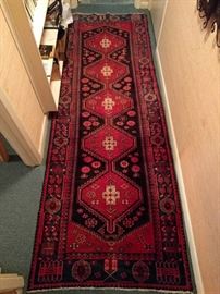 Love the colors in this runner! It is a hand-woven, 100% wool Persian Baktiari runner. The colors are bright, condition very good, with even pile; measures 3' 2 x 9' 7".