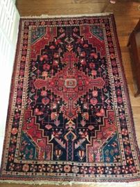 YUMMY! I love the life in this rug! It is a hand-woven, 100% wool Persian Hamadan rug, that's at least 50 years old. The colors are fabby, condition very good, with even pile; measures 3' 2 x 6' 4".