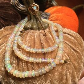 Vintage Opal Pin & Welo Opal Bead Necklace