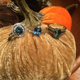 14k gold Vintage Blue Zircon & Diamonds & Two Blue Topaz & diamonod Rings, both 14k