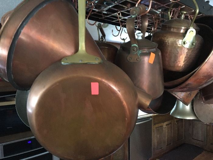 Antique copper pots and pans