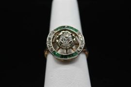 14K Gold Emerald and Diamond Ring
