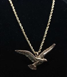 14K Gold Eagle Pendant and Necklace