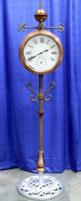 Double Sided Clock Weathervane with Temperature Gauge, Copper Finish, 67"T