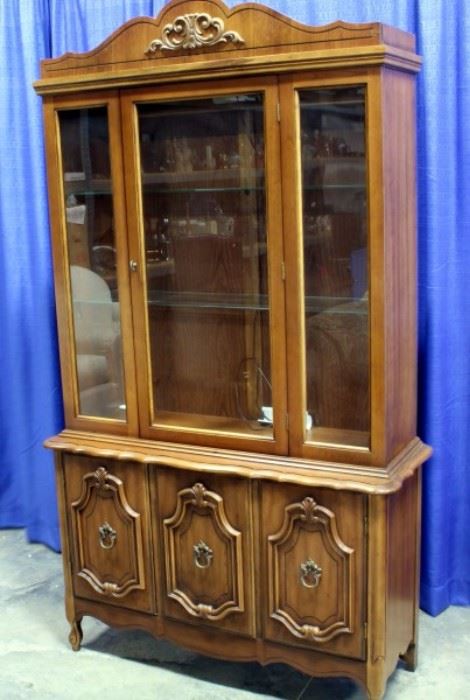 French Provincial Style Lighted Display China Hutch, 45"W x 79"H