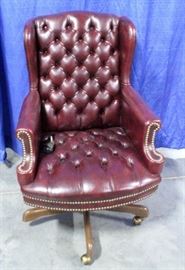 Rolling Leather Office Chair with Metal Rivets, 26"W x 40"H