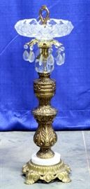 Vintage Cut Glass and Brass Floor Standing Ashtray with Glass Prisms, 24"T