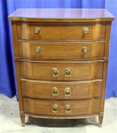 Curved Front Chest of Drawers with Glass Topper, Dovetail Constructed Drawers, 36"W x 46.5"H x 19"D