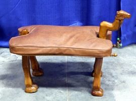 Camel Saddle Ottoman with Carved Wood Camel Stand, 12"W x 19"H x 25"L