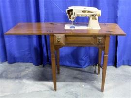 Sewing Table with Vintage Singer Sewing Machine, 26"W x 31"H x 18"