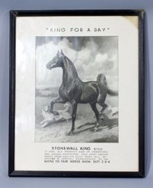 1947 Boone County Fair Horse Show "King for a Day" Stonewall King Framed Show Poster, Signed "Westhoff 47", 17" x 21"