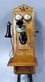 Antique Replica Wall Mount Crank Telephone, Inside is Complete