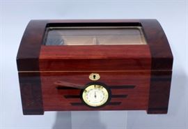 Cigar Humidor Humidifier Hygrometer Wood Case with Glass Top, 13.5"W x 6"H x 9.5"D