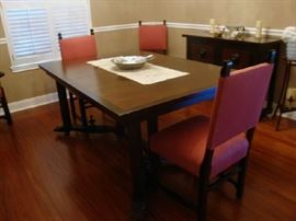 Antique Dining Room Set. inlaid wood.