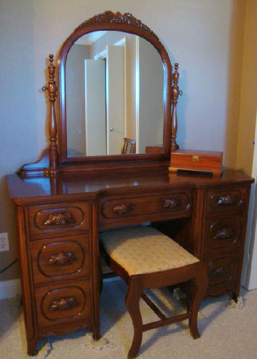 American made Solid Black Walnut Dressing Vanity with bench