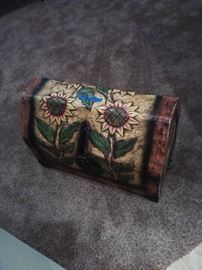 Wooden Sunflower chest. 29w x 15d x 20h.