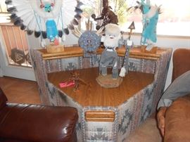 Large corner oak & fabric table