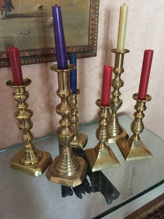Antique English Brass Candlesticks 