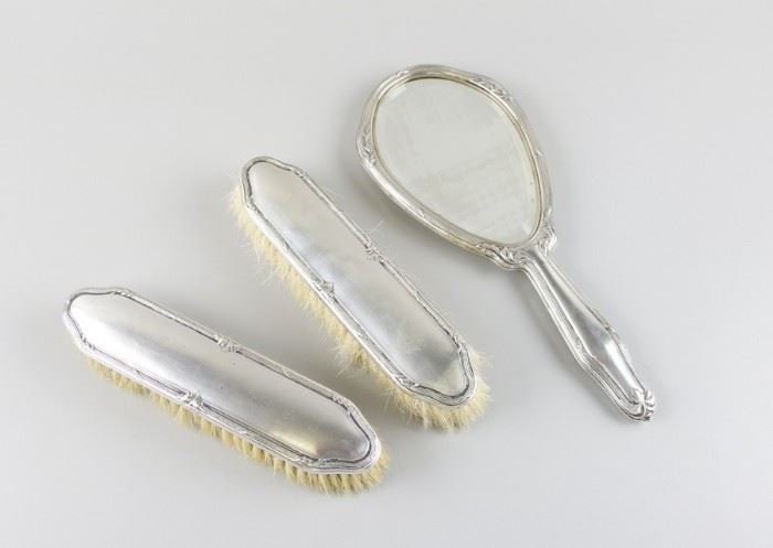 Silver Hand Mirror And Brushes 19th Century	
