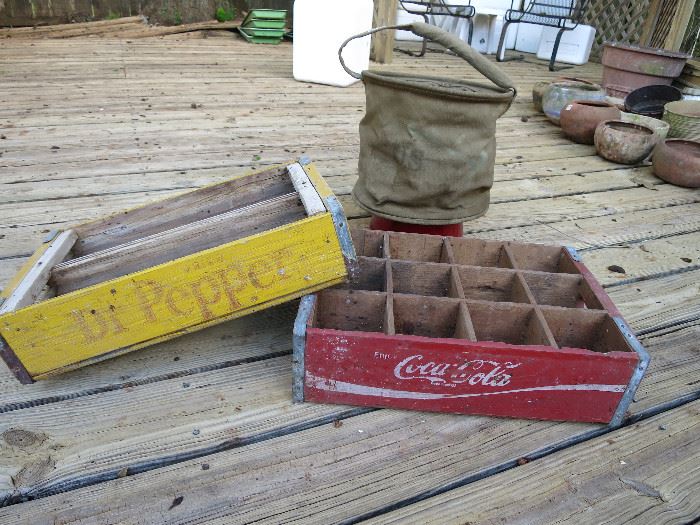 Vintage Coca-Cola And Dr Pepper Crate, U.S. Army Canvas Collapsible Water Bag