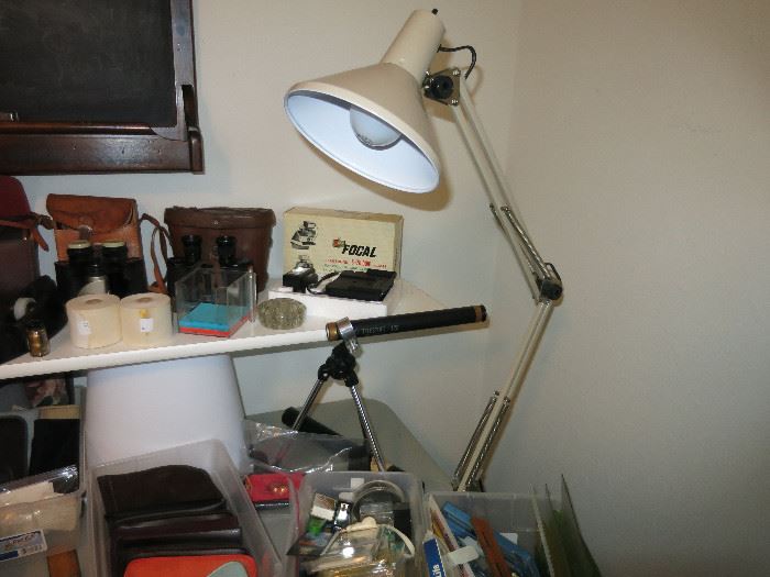 Space Telescope, Vintage Swing Arm Lamp, Binoculars