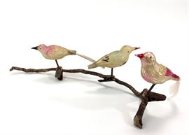 Lot of 3 Antique Large Mercury Glass Clip Song Bird Christmas Ornament

