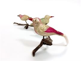 Lot of 3 Antique Large Mercury Glass Clip Song Bird Christmas Ornament
