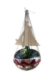 Antique Dresden, green, wire wrapped ship handmade out of  mercury glass ornament. 5.5 inches tall. Estimated value $210. In perfect condition for over 100 years old! The perfect gift for any ornament collector!