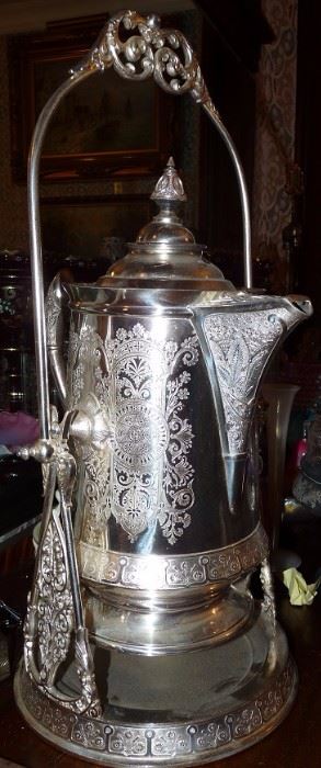 Great silver plated coffee pot on pouring stand
