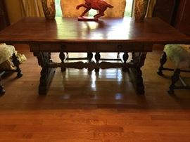 40 " wide x 80" long Great finish on this trestle table which can also be used as a desk or board room tale !