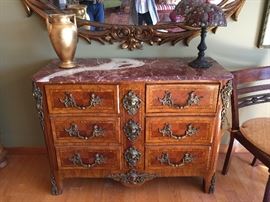 20" deep x 49" w x 36" h Good quality bronze ormolu mounted marble top chest