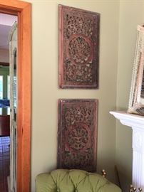 Carved Chinese panels. Great color. Very decorative.