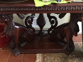 Solid mahogany hand carved console table