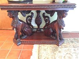 19" deep x 43" wide Hand carved mahogany console table