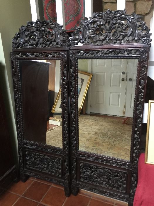 5+foot tall Chinese ZITAN wood mirrors / Pair 
