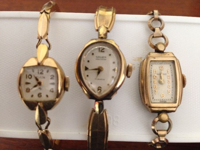 Rolled gold filled vintage ladies wristwatches, Gruen, Elgin