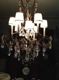 Antique French bronze and rock crystal chandelier