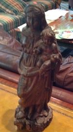 17thc French carved wood statue of the Madonna and Child 18"