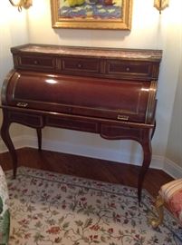 Fine 19thc  French style roll top desk with marble top and ormolu