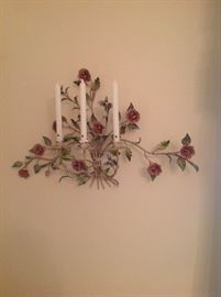 One of a pair of tole floral sonces, unelectrified