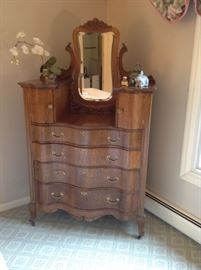 Antique American oak high mirrored chest