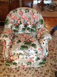 One of a pair of chintz chairs