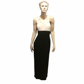 Size: 10

Liz Clairborne black and white empire waist evening gown with white beading. Slit up front.