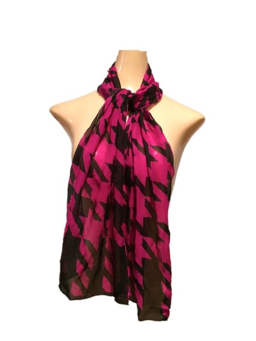 Size: 56" x 10"

Dark pink and black scarf.