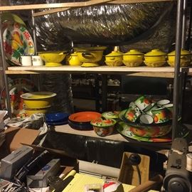 Yellow and floral enamelware.