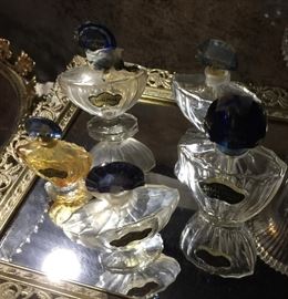 Vintage SHALIMAR perfume bottles with cobalt tops