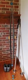 cross country skis, poles and boots