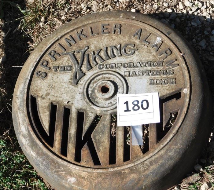 vintage cast iron sprinkler alarm cover, Viking corp.
