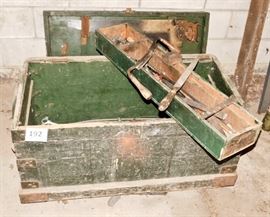 handmade tool box custom fit for the saw and the top drawer slides back and forth.  lot 192