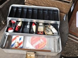vintage fishing tackle box & lures